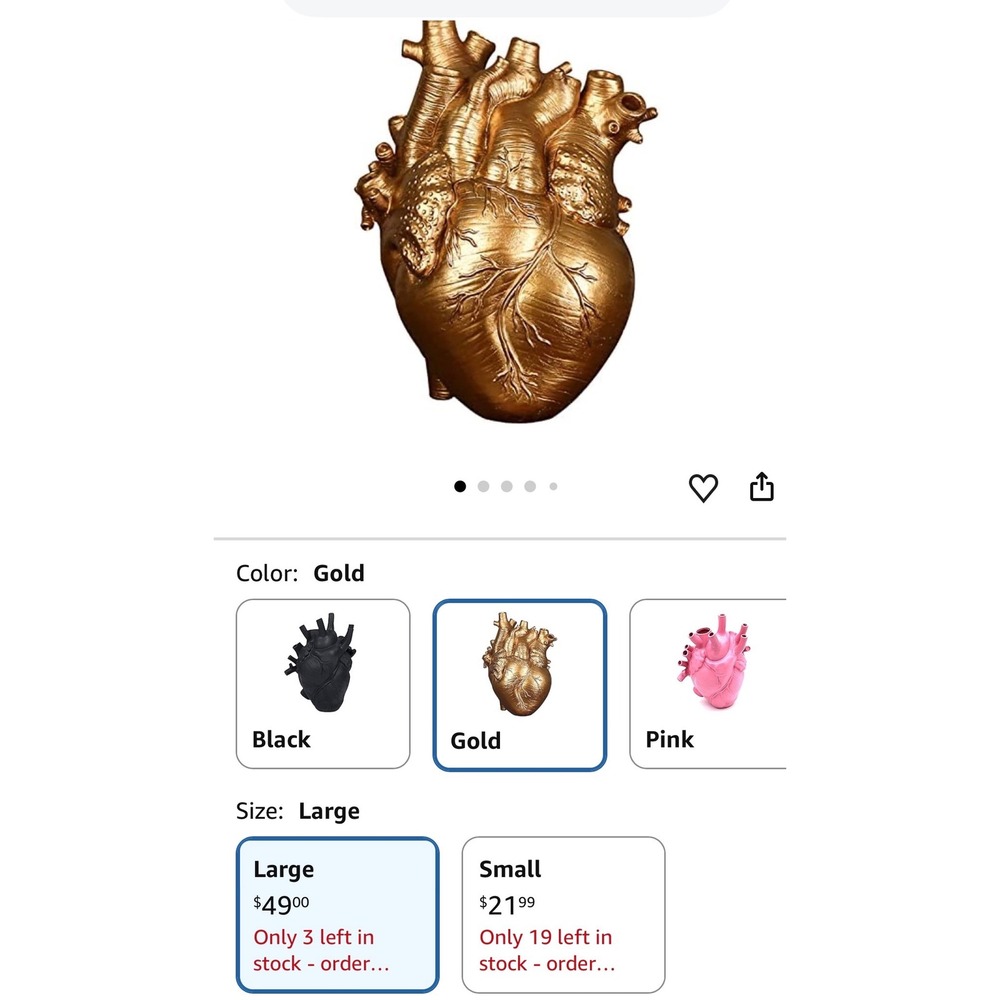 Unbranded Anatomical Heart Vase Large Gold Excellent Resin Medical Decor - Picture 5 of 5